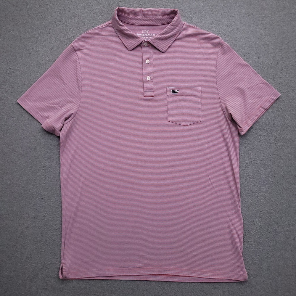 Vineyard Vines Edgartown Polo Shirt Mens Medium Pink Blue Striped Stretch